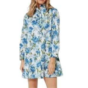 Tuckernuck Floral Blue and White Long Sleeve Tate Dress